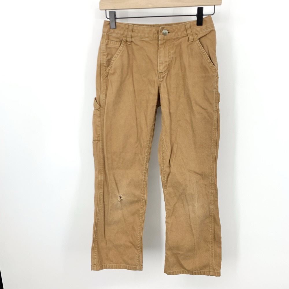 Carhartt Kids Size 10 Jenas Brown Duck‎ Canvas Khakis Straight Leg Adjust Cotton